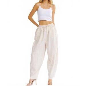 NEW LITTLE SECRET OF MINE elastic waist front pockets linen pants in white